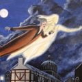 Opowieść wigilijna - Scrooge i Duch minionego Bożego Narodzenia lecą ponad miastem
